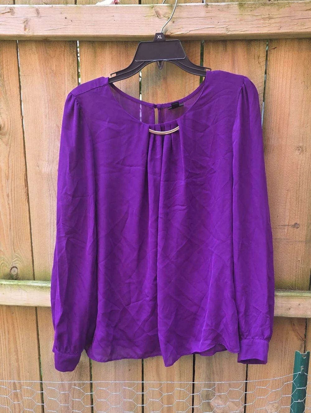 Worthington Purple Long Sleeve Keyhole Blouse with Gold Accent